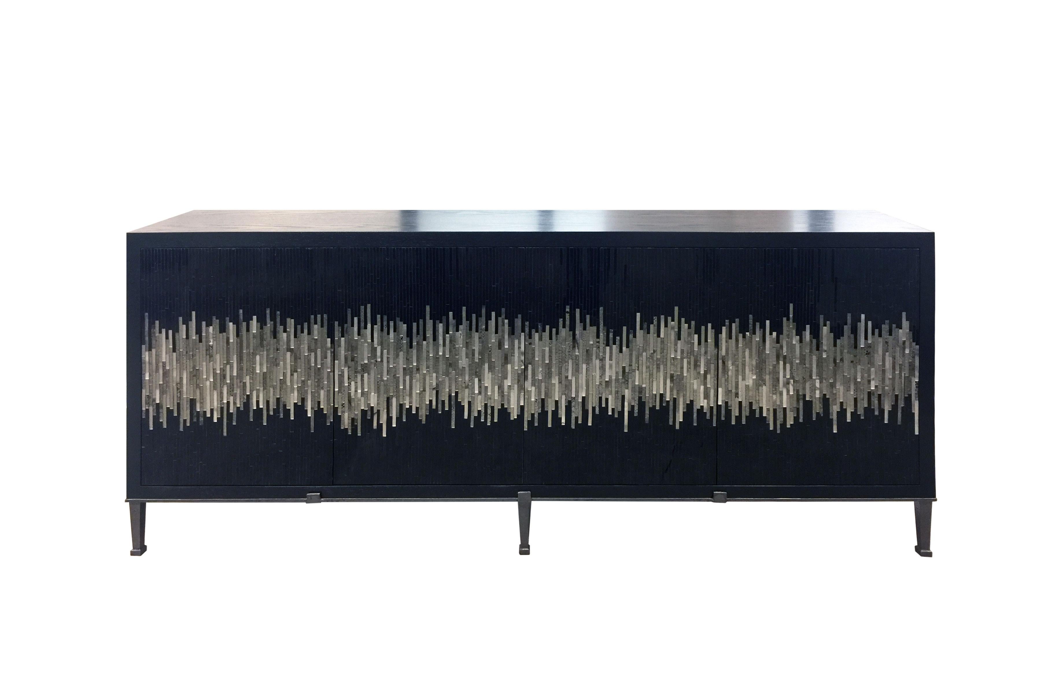 Customizable Ivory Buffet in White/Silver Wave Glass Mosaic by Ercole Home 1