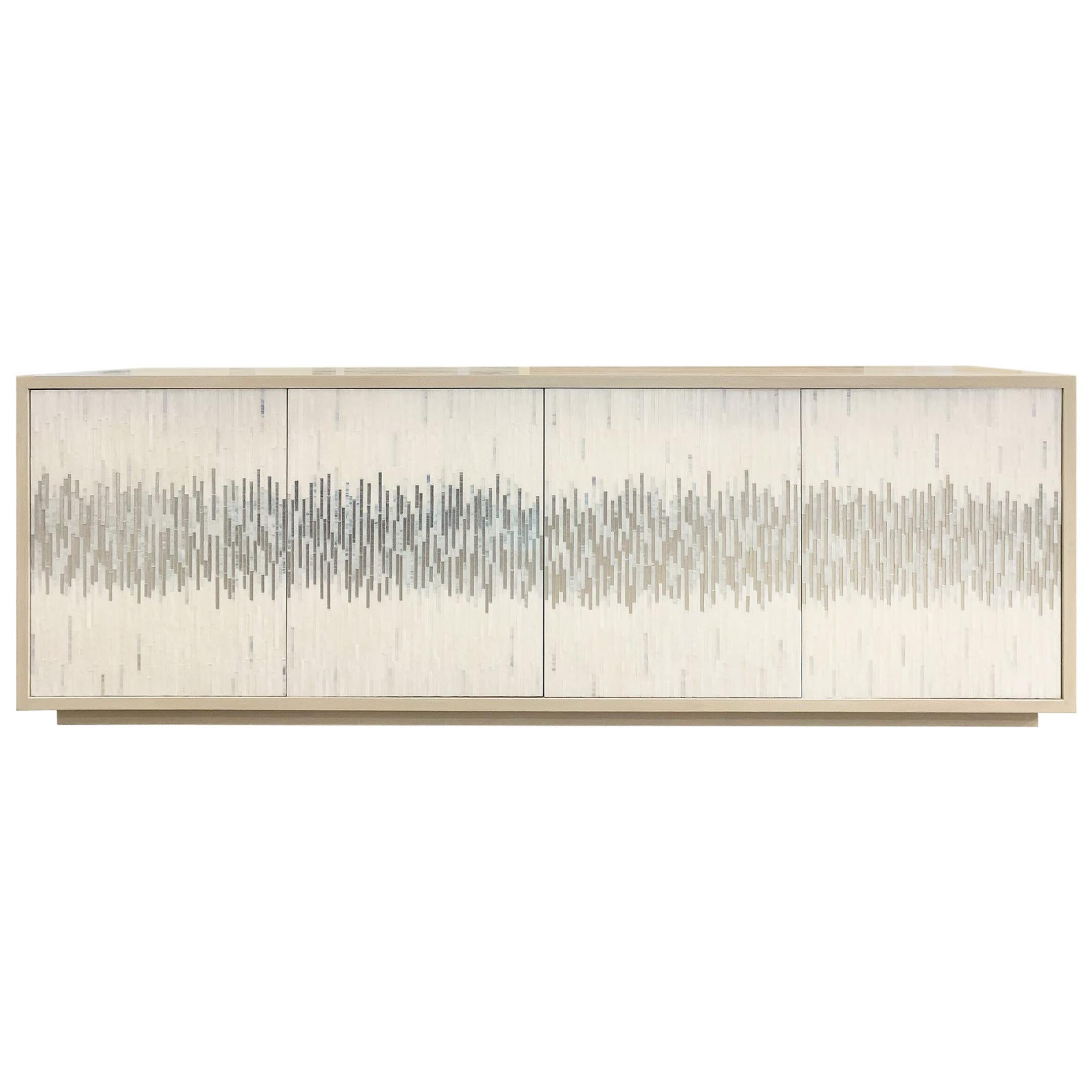Customizable Ivory Buffet in White/Silver Wave Glass Mosaic by Ercole Home