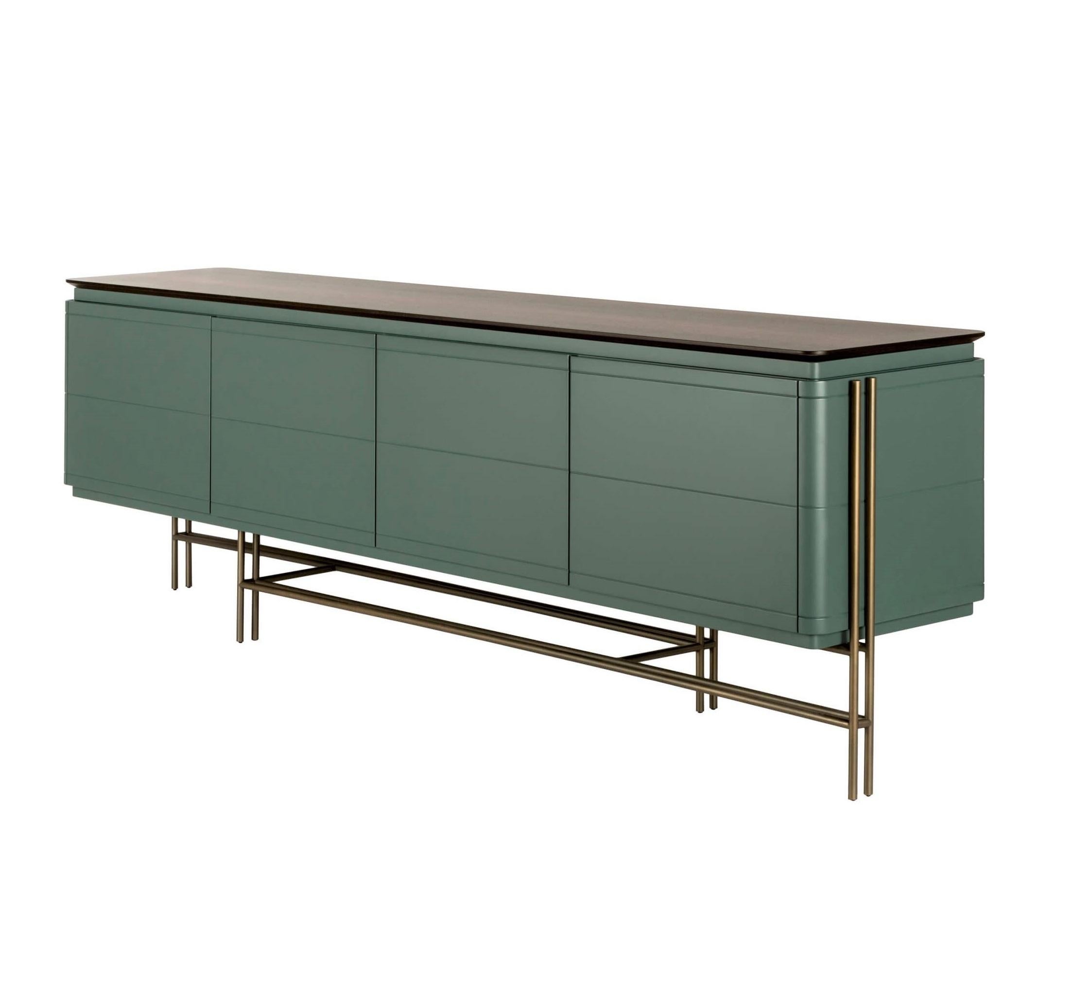 European Customizable Lacquered Sideboard In A Marble Top & Dark Bronze Base For Sale