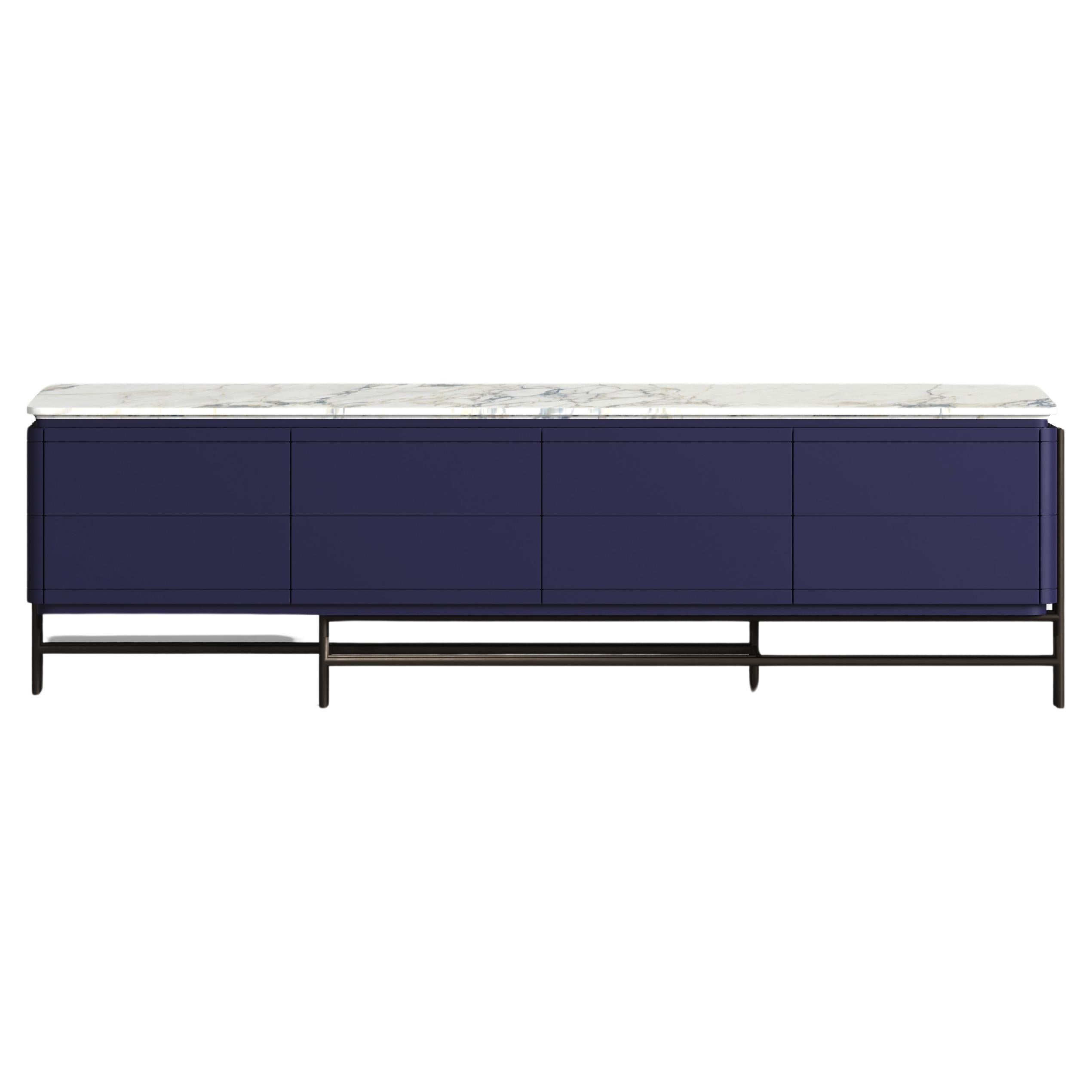 Enfilade laqué personnalisable avec plateau en marbre et base en bronze foncé