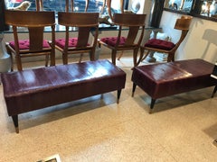 Customizable Leather and Black Wooden Brass Endings Legs Bench