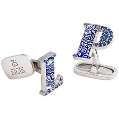Customizable Letter Cufflink Gold Diamond Hand Decorated with Micro Mossaic