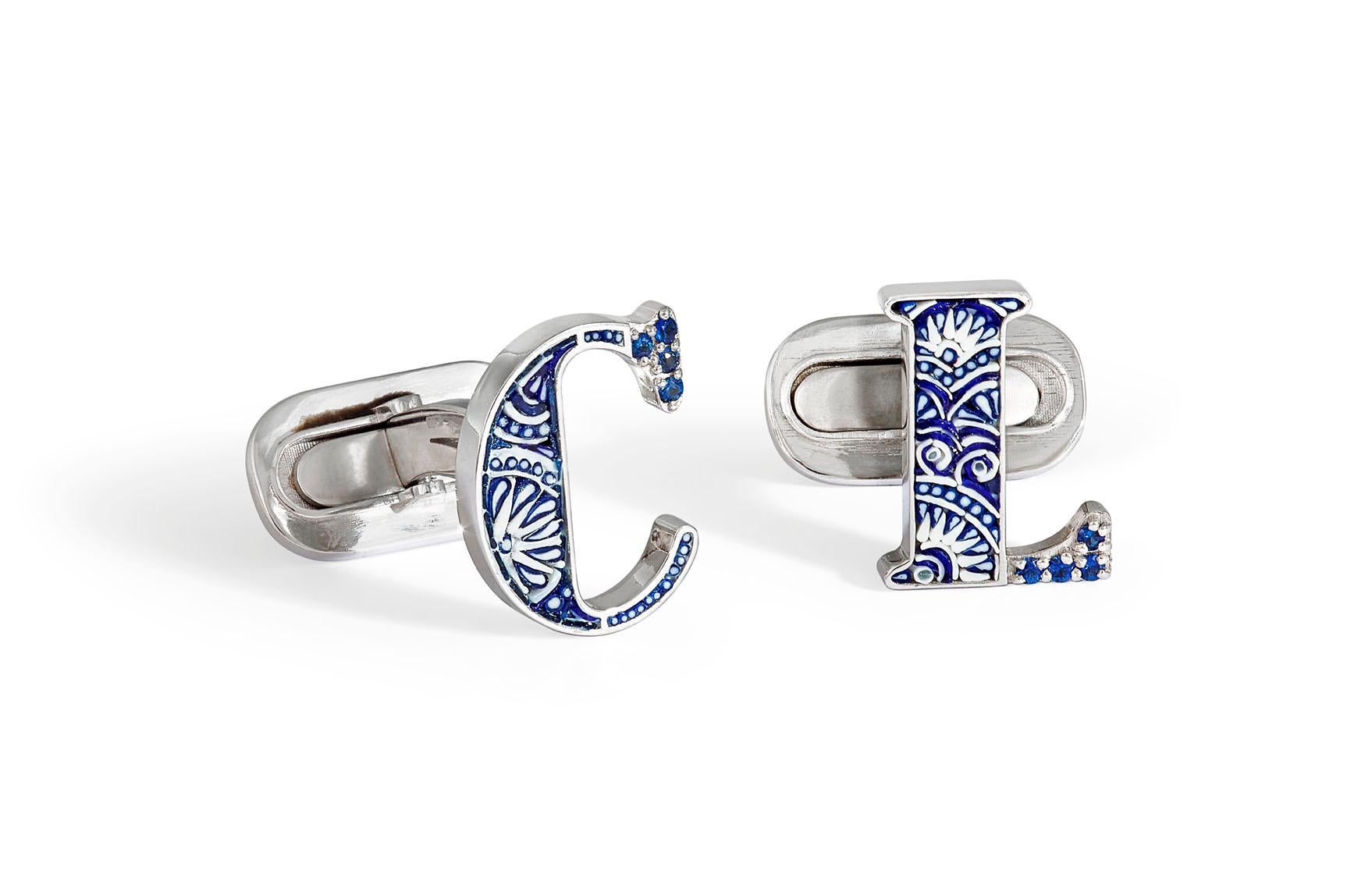 You can customize you Cufflinks with the initial of your name using Gold , precious stone like Diamond, Ruby, Sapphire etc hand decorated with customizable MicroMosaic 

The price showed is for the letters L and P in Gold 18k and Diamond