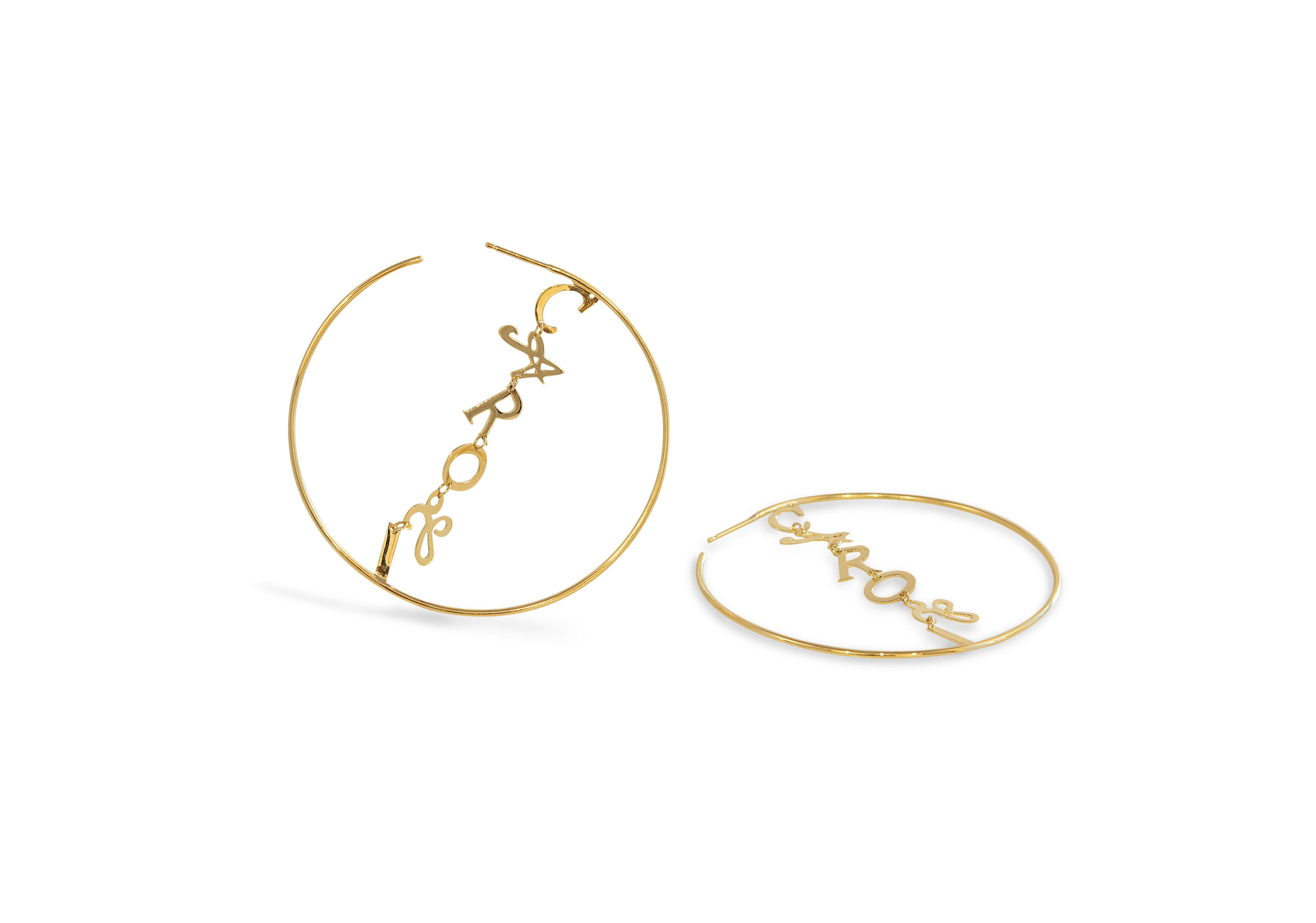 Personalize 18K Yellow Gold Bespoke Hoops Contemporary Letter Design Earrings For Sale 2