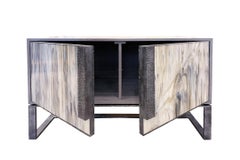Modern London Gray Glass Credenza with Forged Metal Base by Ercole Home