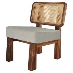Customizable Lounge Chair Colima, Solid wood, Wicker back and upholstery sand.