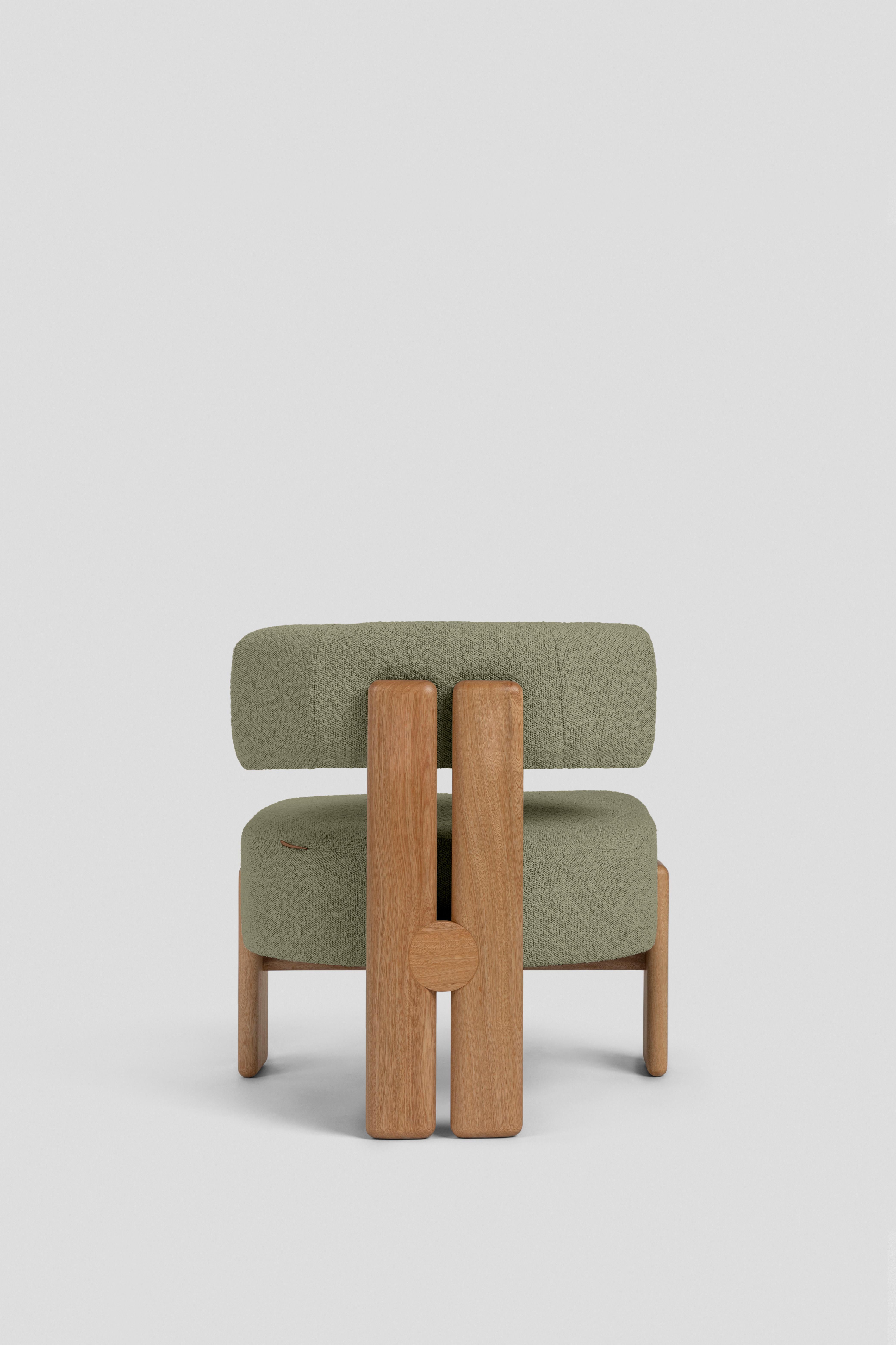 Modern Customizable Lounge  Chair de la Paz, Solid wood and upholstery Olive Green For Sale