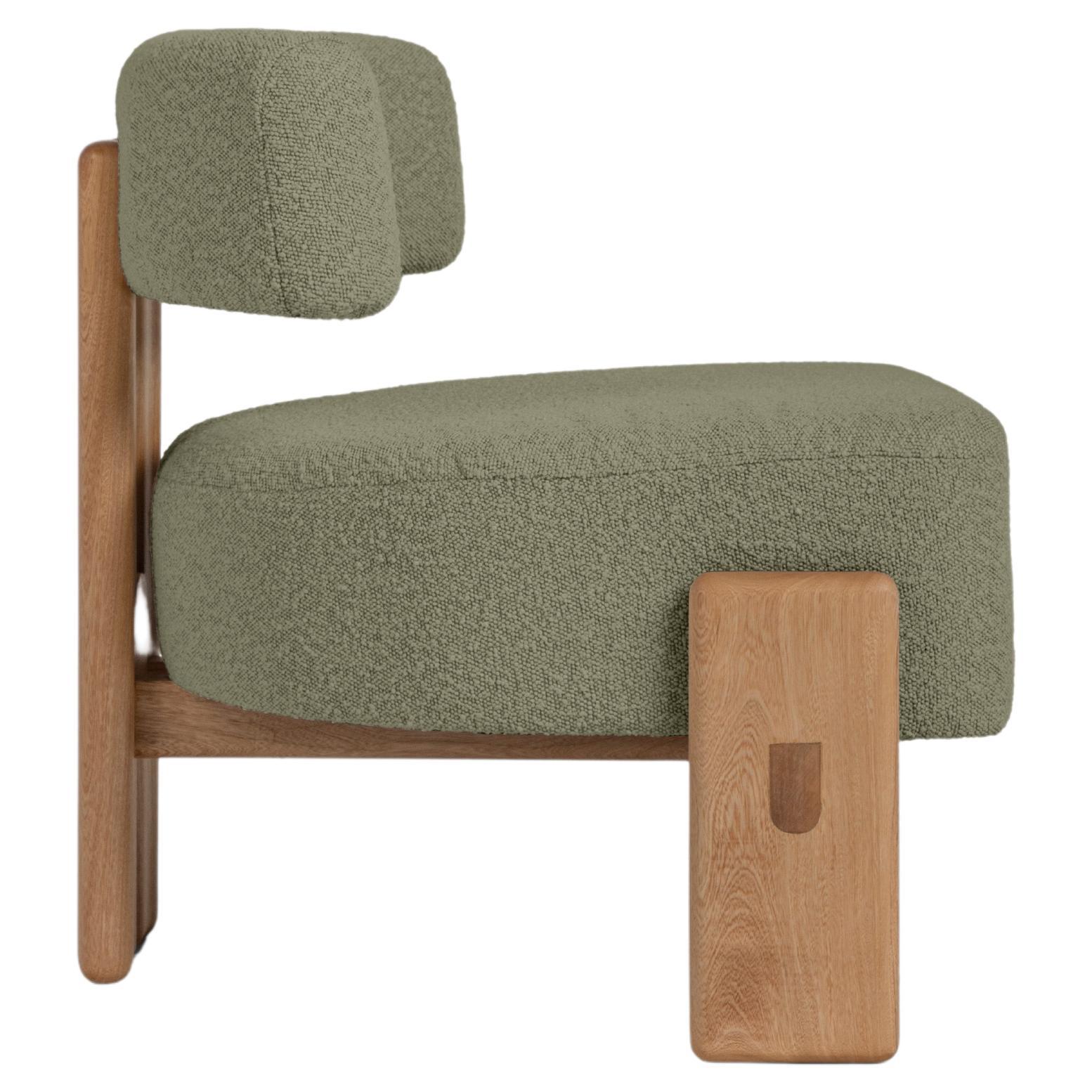 Salon personnalisable  Chaise de la Paz, bois massif et tapisserie vert olive