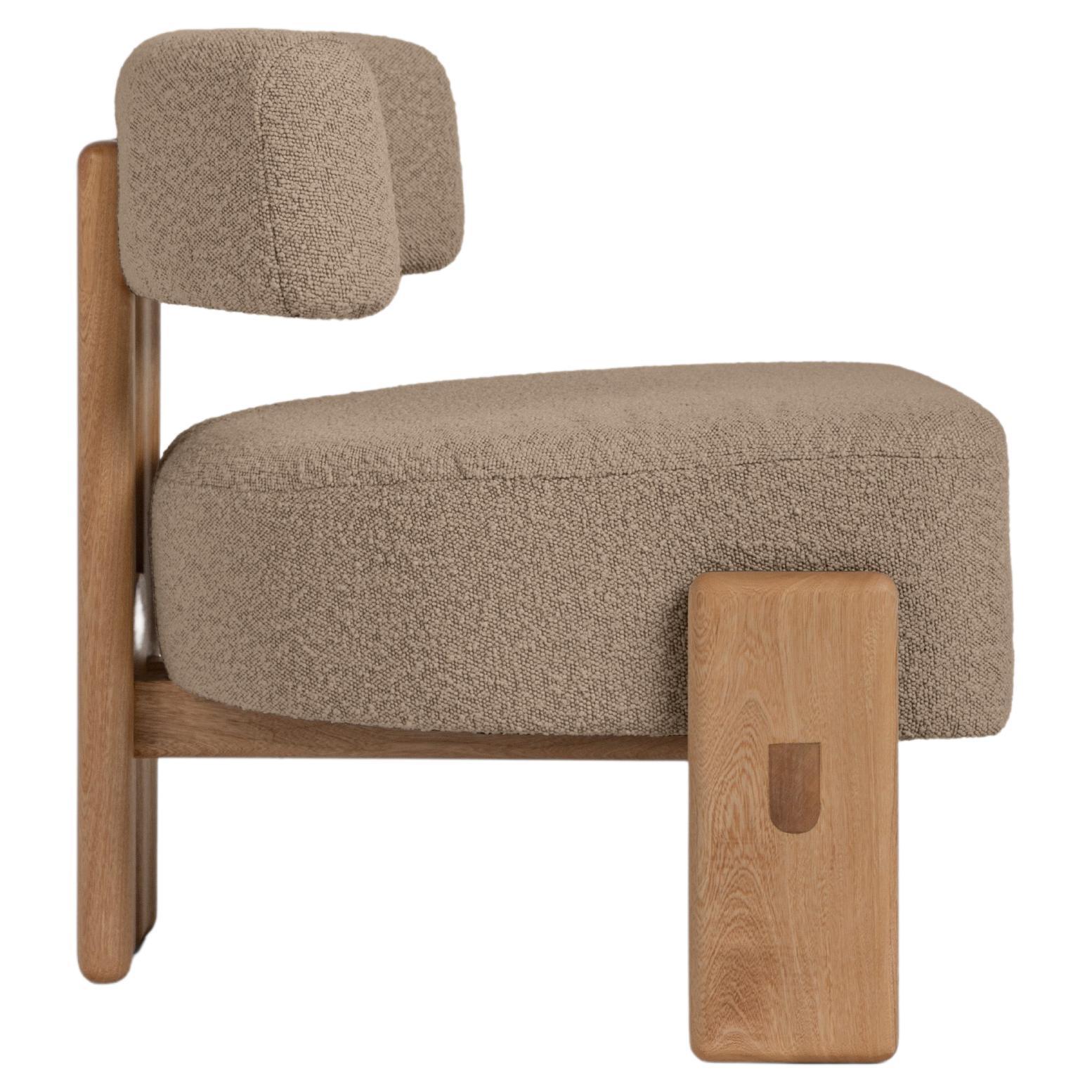 Salon personnalisable  Chaise de la Paz, bois massif et tapisserie beige poivre