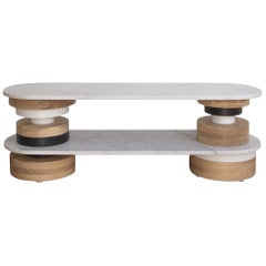 Tavolo consolle personalizzabile Low Sass di Souda, piano in marmo bianco, tavolo da ingresso