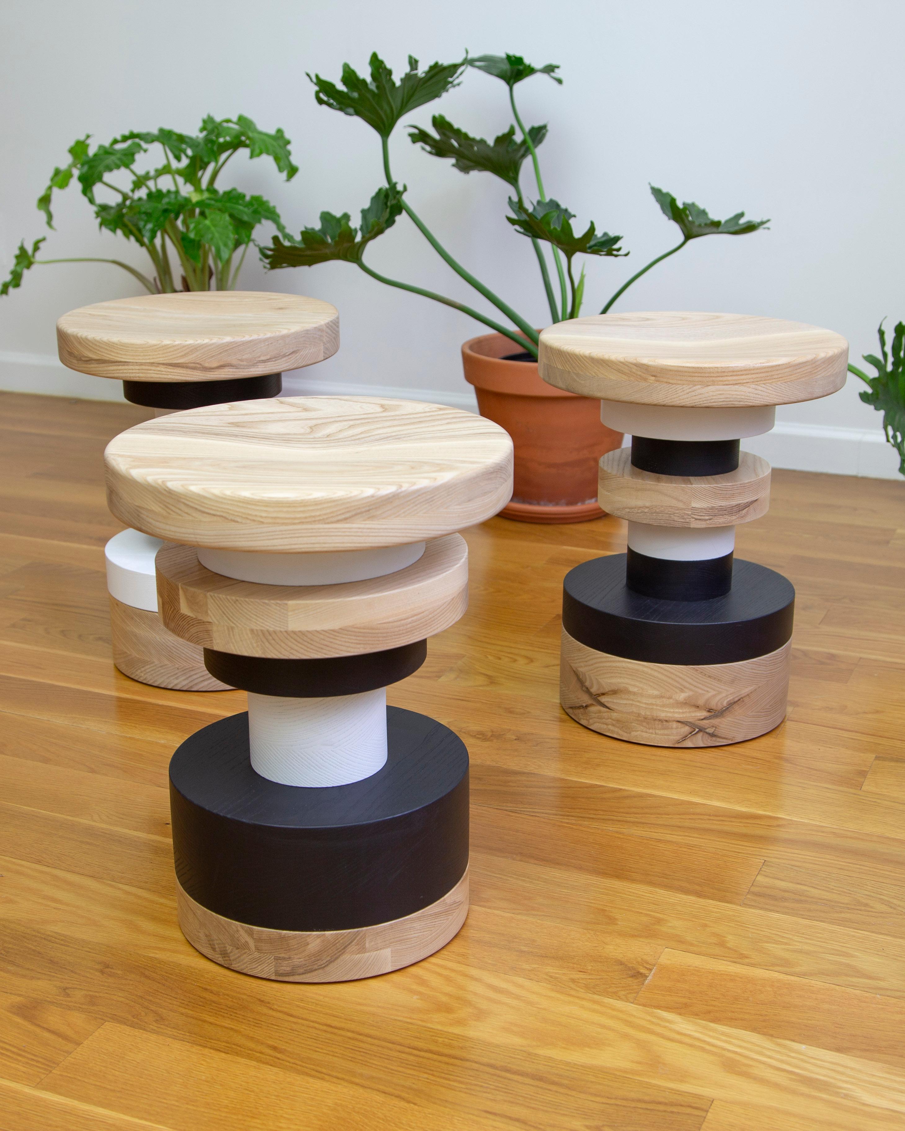 This listing is for a set of 3 Sass Stools as shown in the first image. Each stool has a different shape so they are great to mix and match. We also sell the stools individually in our other listings. 

The Sottsass inspired “Sass Stools” are