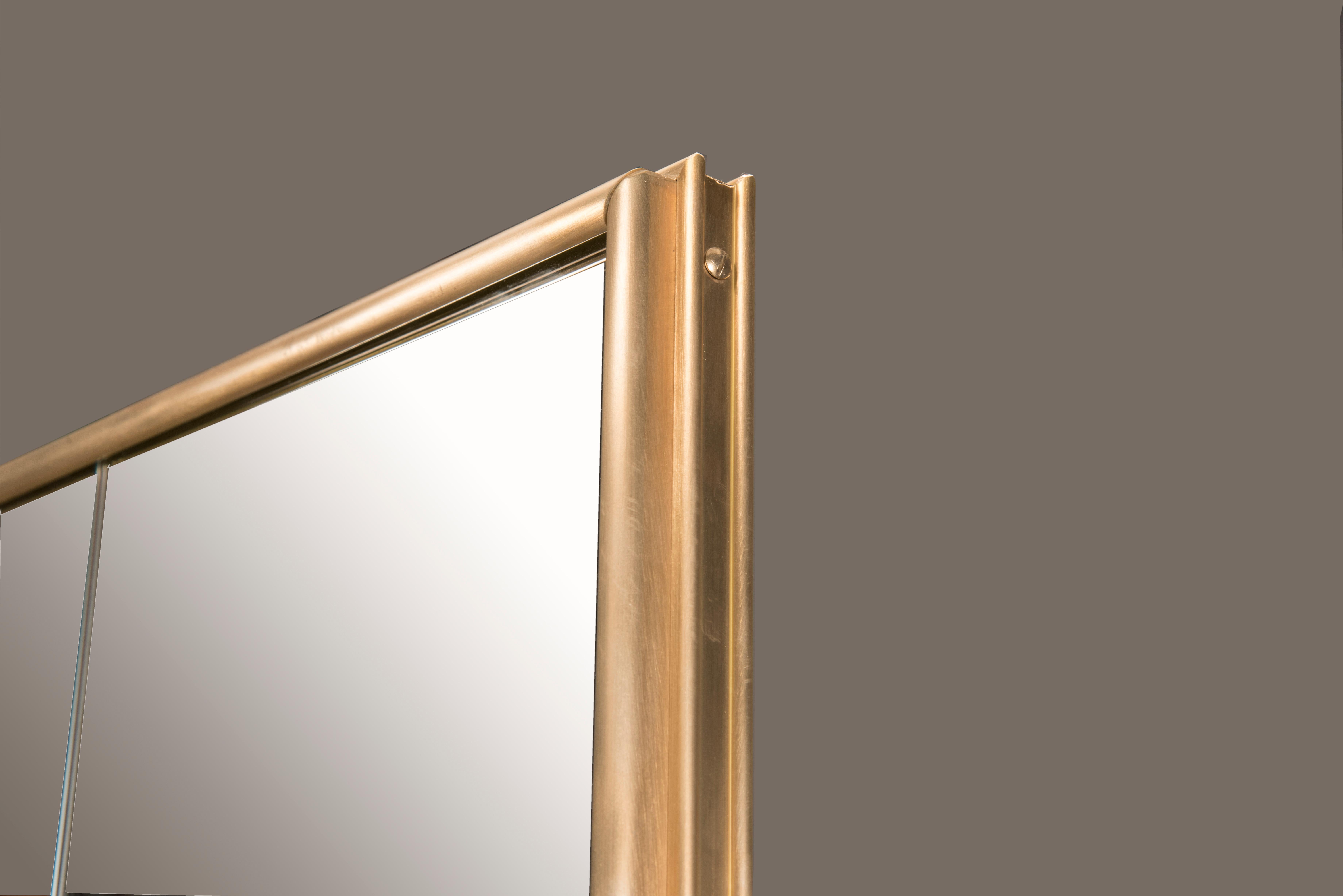 Contemporary Customizable Made to Measure Brass Frame Mirror with Vertical Panels 130 x 170cm For Sale