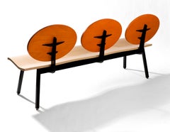 Customizable Maple Three-Seater Bench with Stained Orange Back by Peter Danko