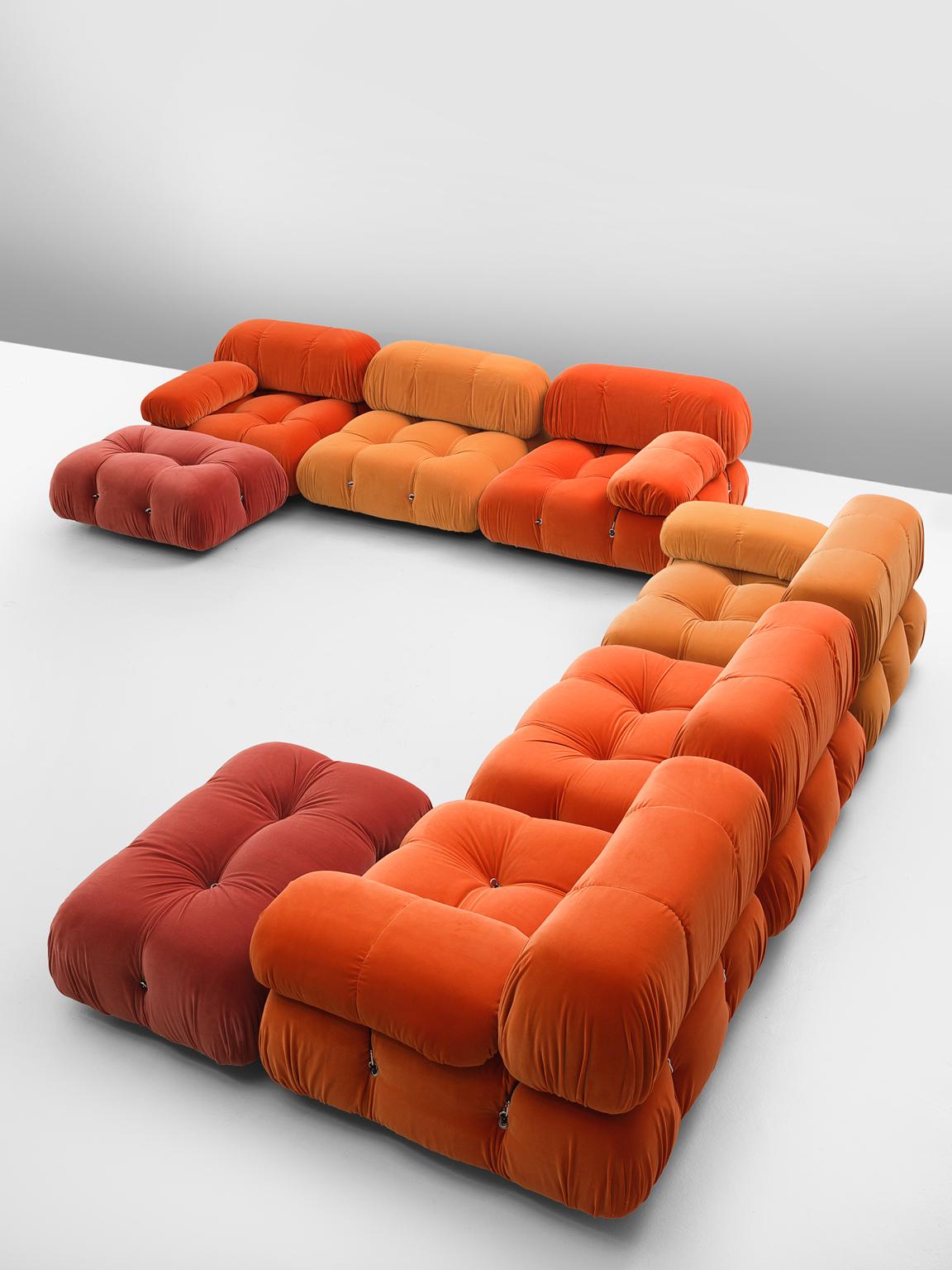 Mario Bellini, 'Camaleonda' sofa, in orange upholstery by Italy, 1972.

This sofa is made on request in our upholstery atelier. The sectional elements this sofa was made with, can be used freely and apart from one another. The backs and armrests