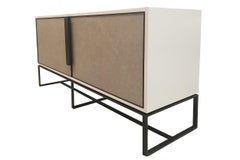 Mid-century Modern 2-Door Brown Leather Buffet with Forged Metal by Ercole Home