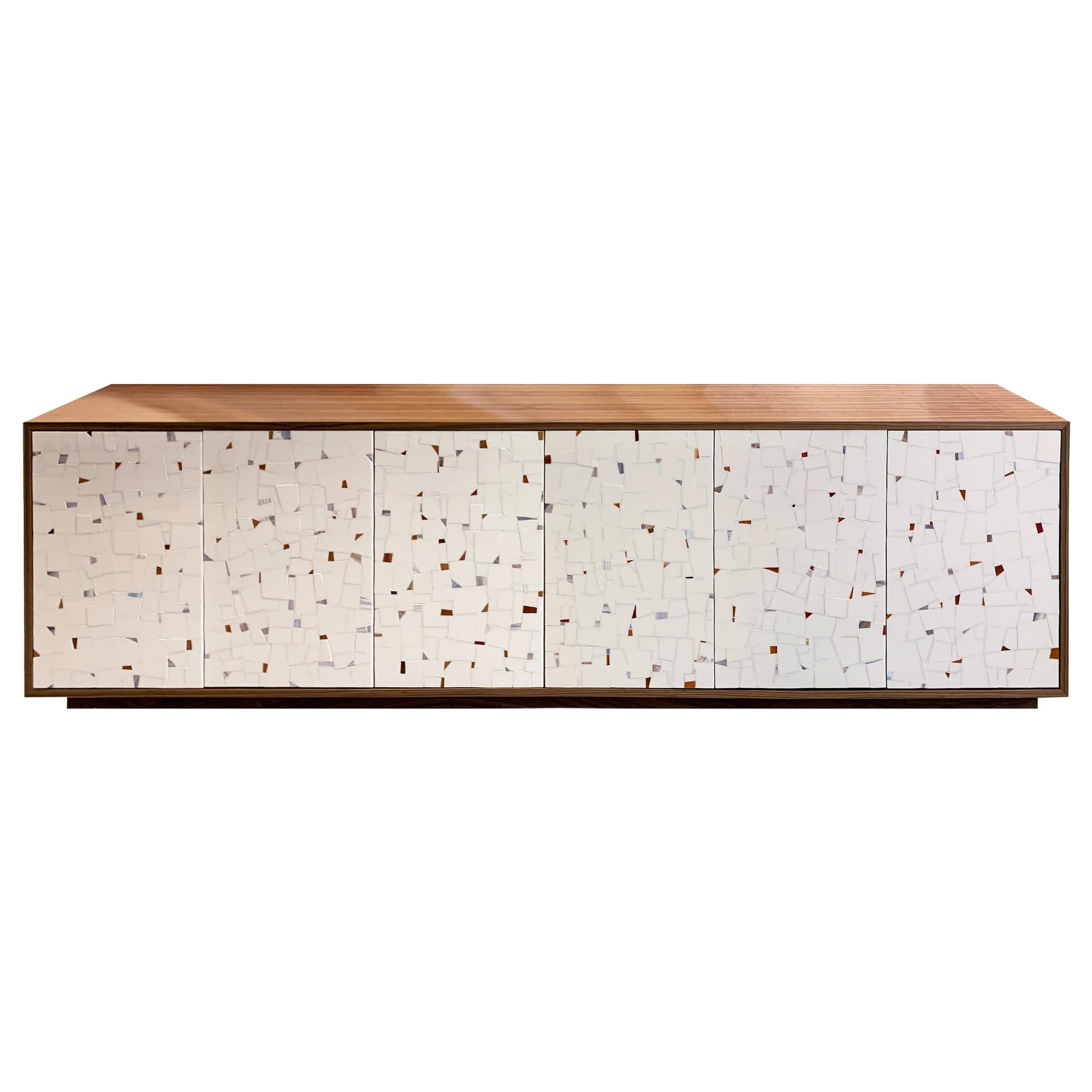 Modern Milano Brown Walnut Buffet in Terrazzo Glass Mosaic by Ercole Home For Sale