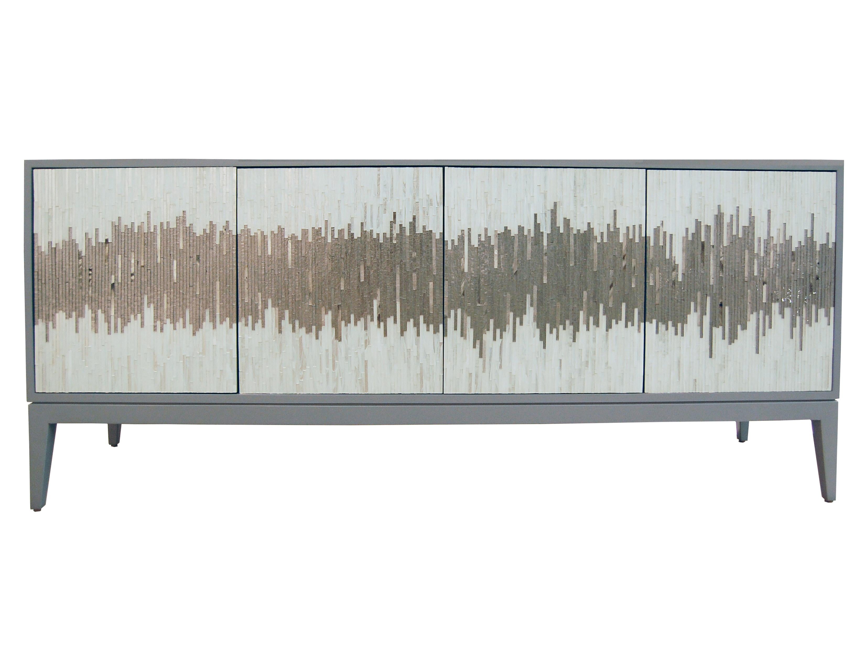 Moderno Buffet moderno Milano Brown Walnut con mosaico di vetro Wave di Ercole Home in vendita
