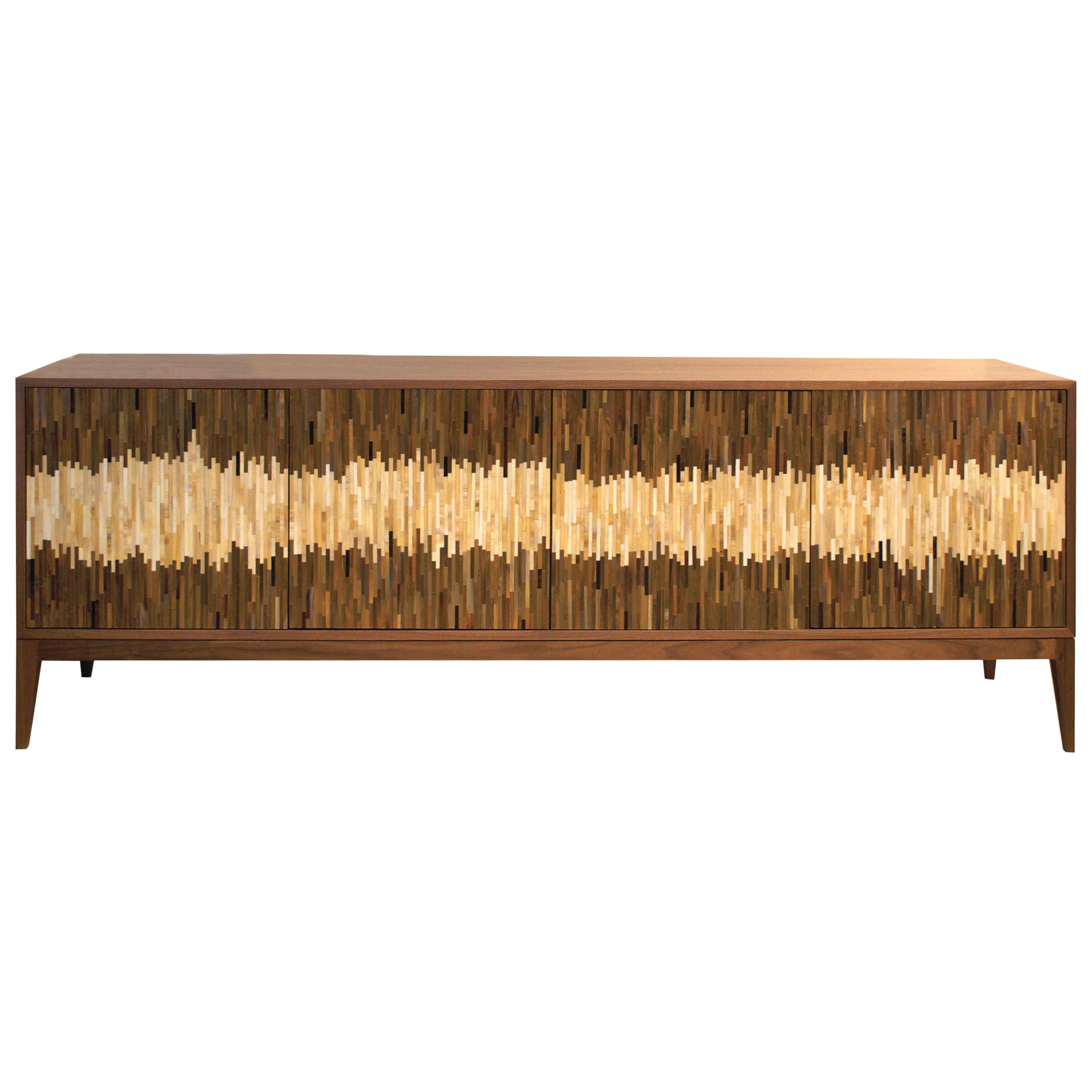 Modern Milano Brown Walnut Buffet in Wave Glass Mosaic by Ercole Home For Sale
