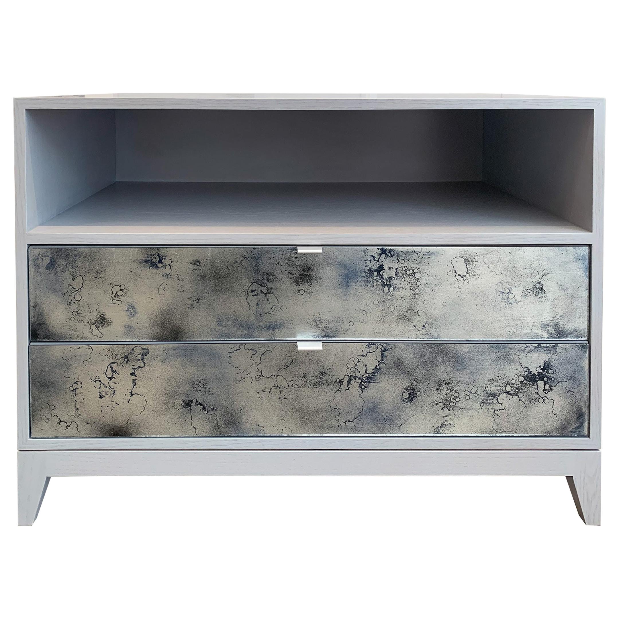 Modern Milano Mystic Gray Nightstand with Erglomise Glass by Ercole Home