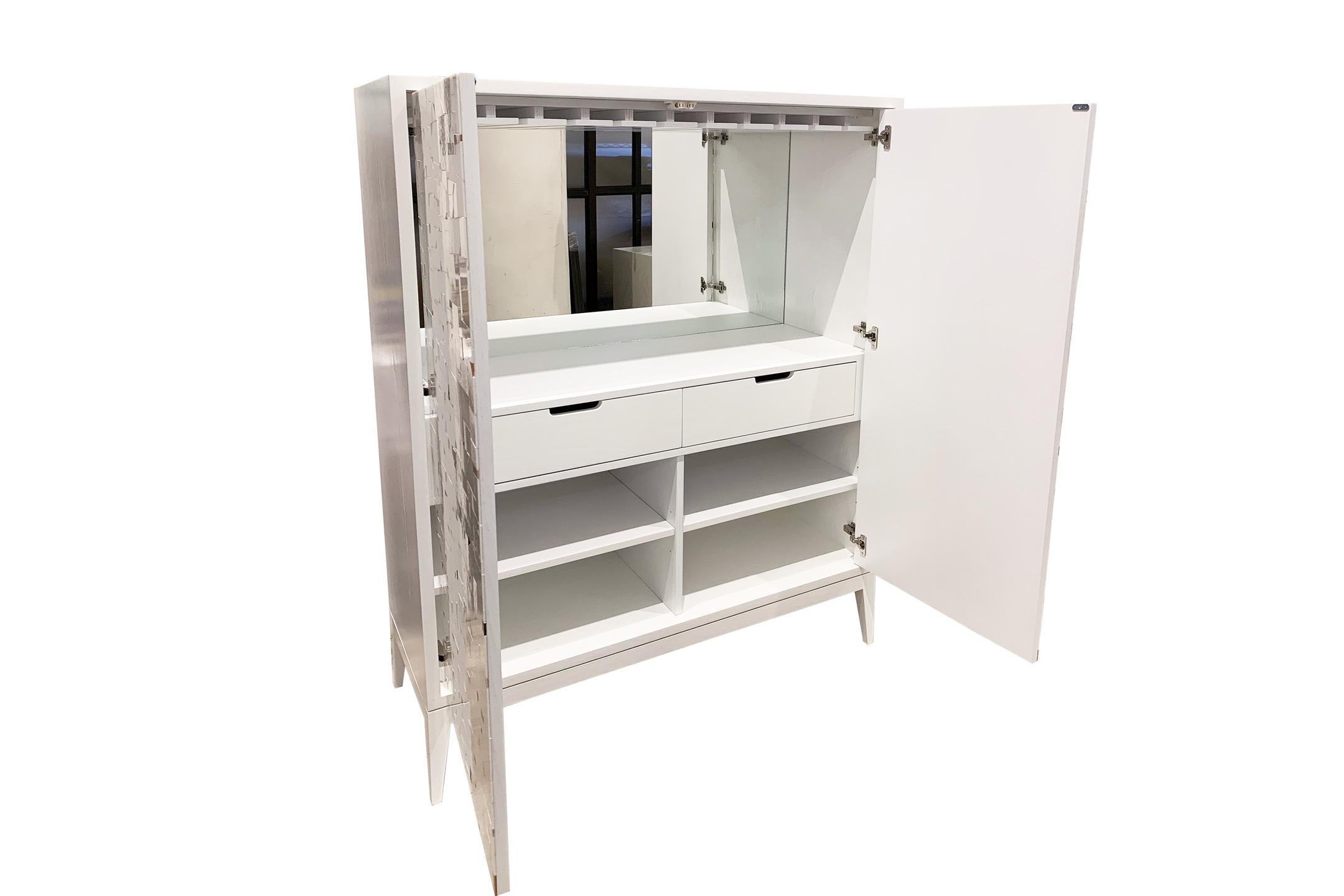 American Modern Milano White Bar Cabinet in Terrazzo Glass Mosaic by Ercole Home For Sale