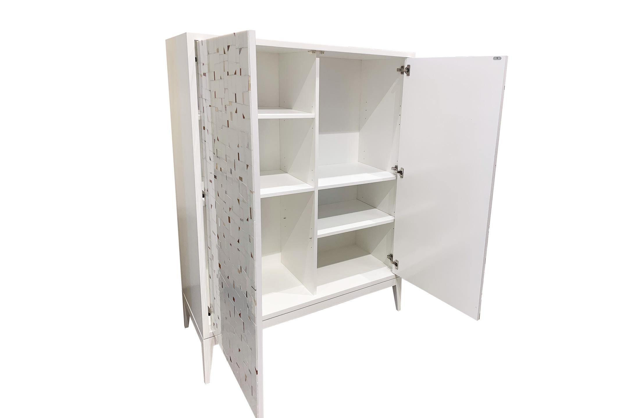 Contemporary Modern Milano White Bar Cabinet in Terrazzo Glass Mosaic by Ercole Home For Sale
