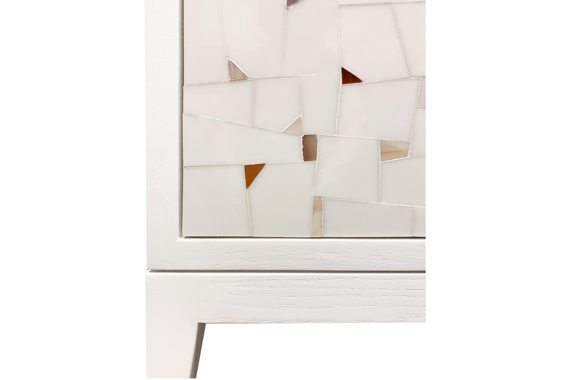 Wood Modern Milano White Bar Cabinet in Terrazzo Glass Mosaic by Ercole Home For Sale