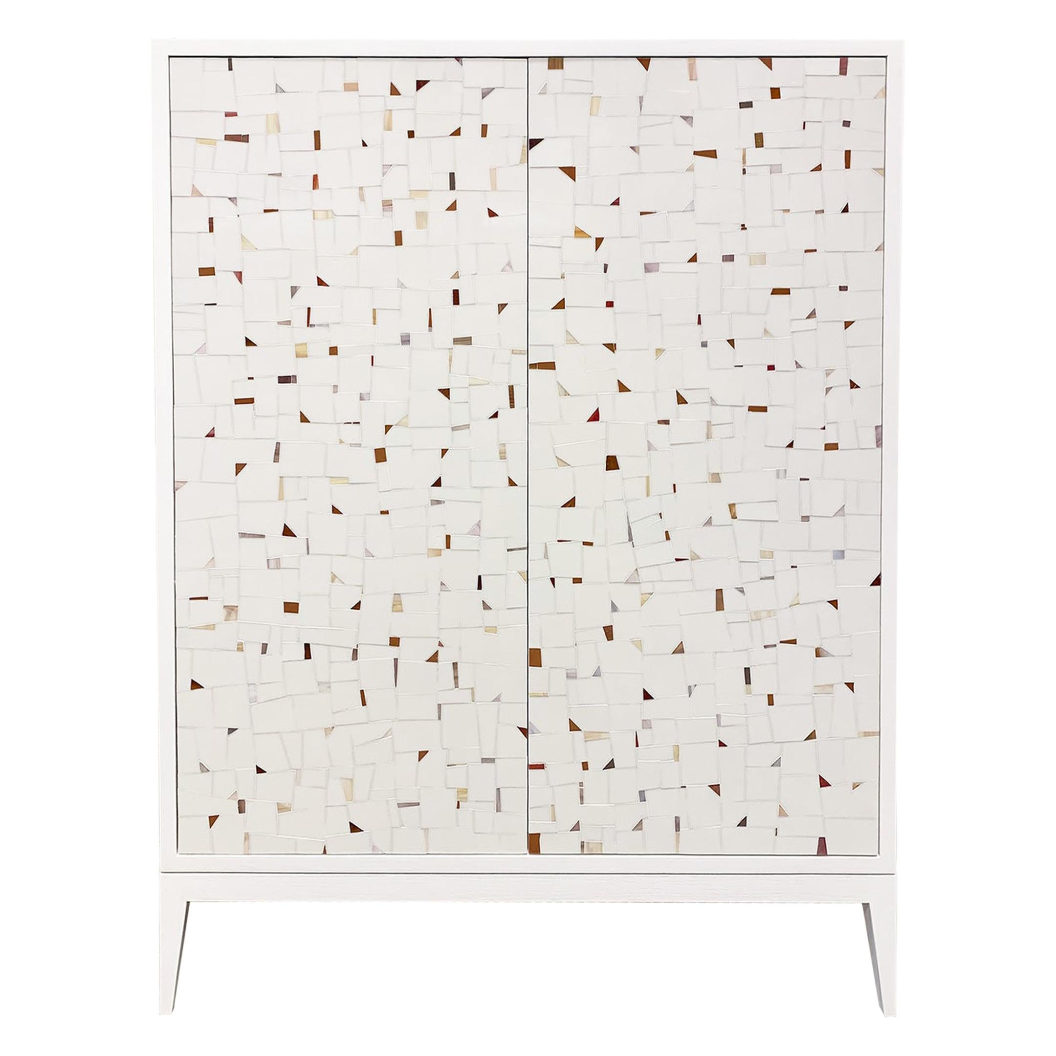 Customizable Milano White Bar Cabinet in Terrazzo Glass Mosaic by Ercole Home