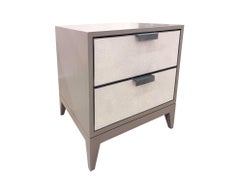 Modern Milano Nightstand with White Shagreen Leather and Oak by Ercole Home