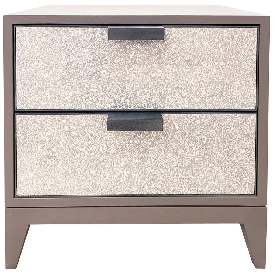 Modern Milano Nightstand with White Shagreen Leather and Oak by Ercole Home