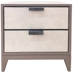 Modern Milano Nightstand with White Shagreen Leather and Oak by Ercole Home