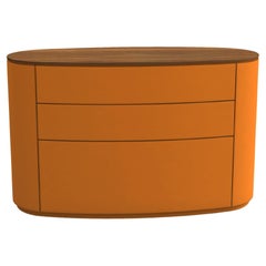 Customizable Minimalist Oval Chest of Drawers In Walnut & Orange Lacquer