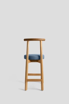 Customizable Modern Colima Bar Stool, Solid  wood and blue upholstery.