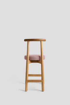 Customizable Modern Colima Counter Stool, Solid  wood and pink upholstery.