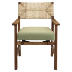 Customizable Modern Dining Armchair Lago, wood, natural fiber.Upholstery