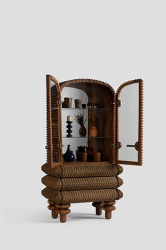 Contemporary Mexican Design Handcrafted Wood Cabinet Vilma, Mirror, Fibers