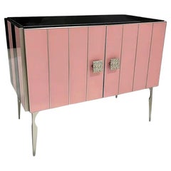 Personnalisable Modernity Italian Art Deco Style Pink Black Glass Satin Nickel Cabinet