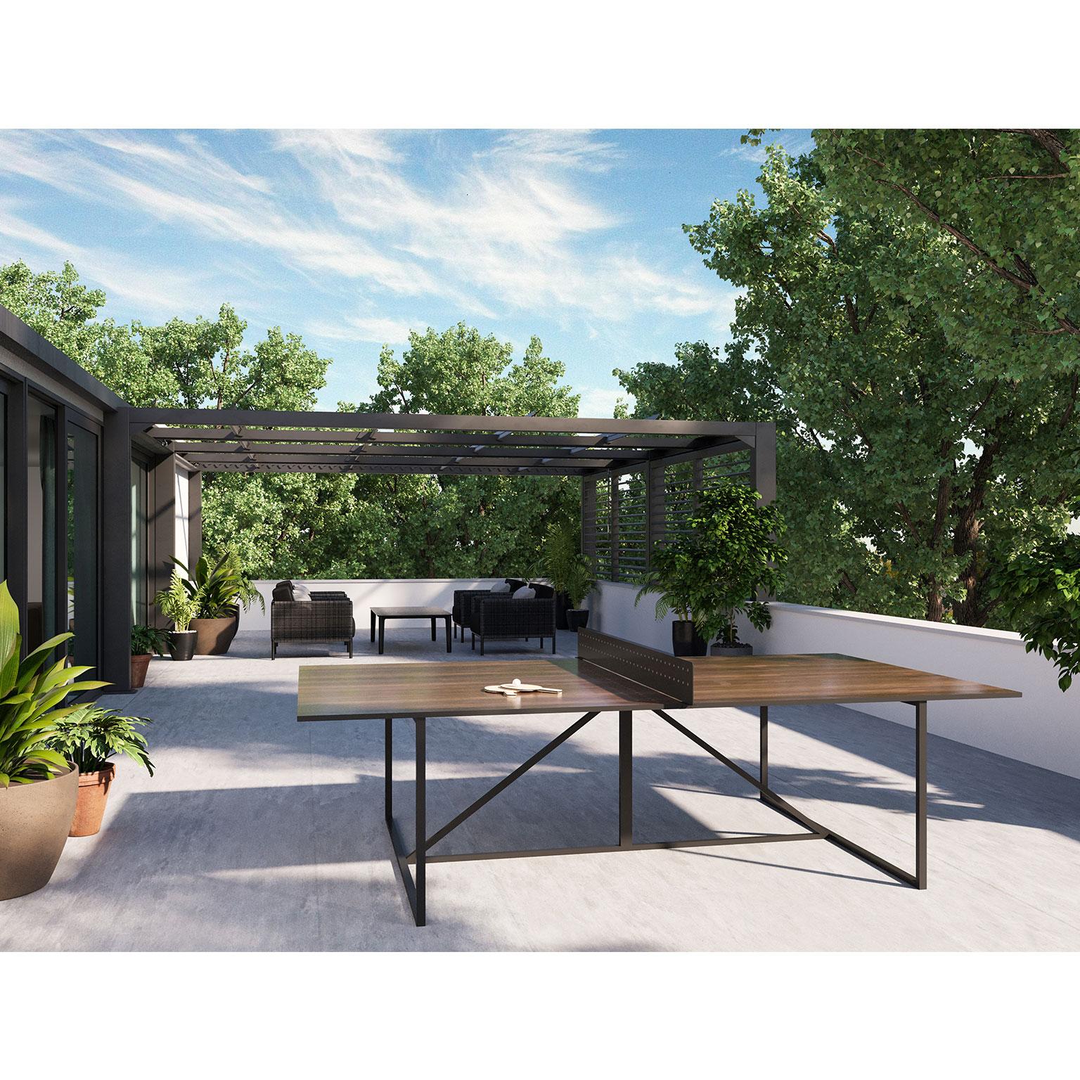 Up the fun factor on your patio with an outdoor ping pong table. Not just any ping pong table: The Break serves up style and ultra-durable materials to take on all types of weather (and opponents)!

The tabletop is constructed from compact laminate,