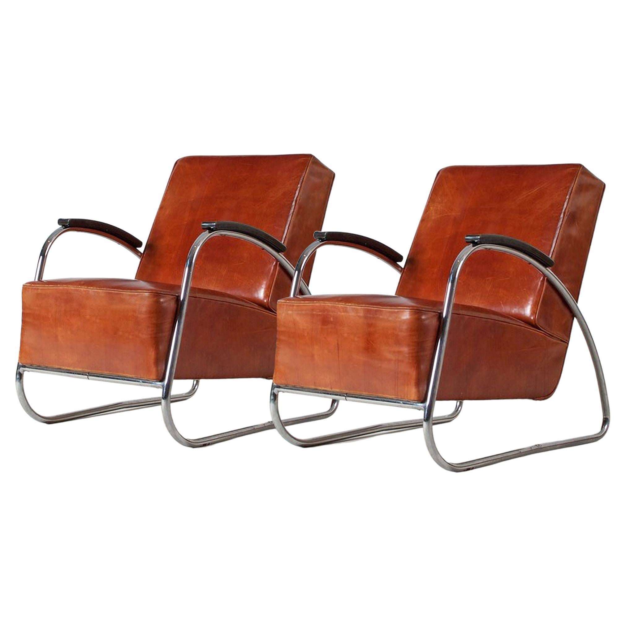 Customizable Modernist Club Chair by Mauser, Chromed Metal, Leather Upholstery For Sale