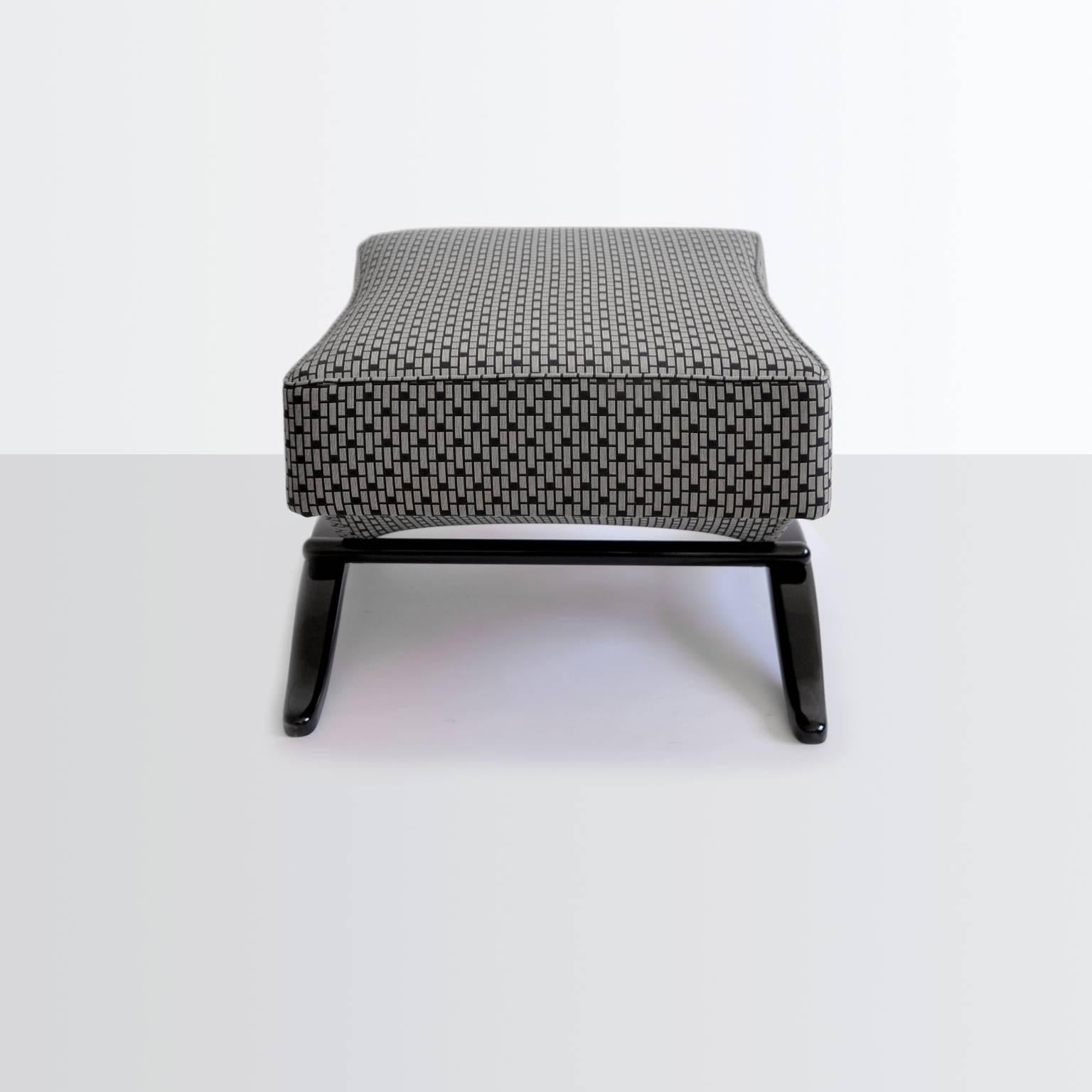 German Customizable Modernist Stool, Glossy Lacquered Wood, Fabric / Leather Upholstery For Sale