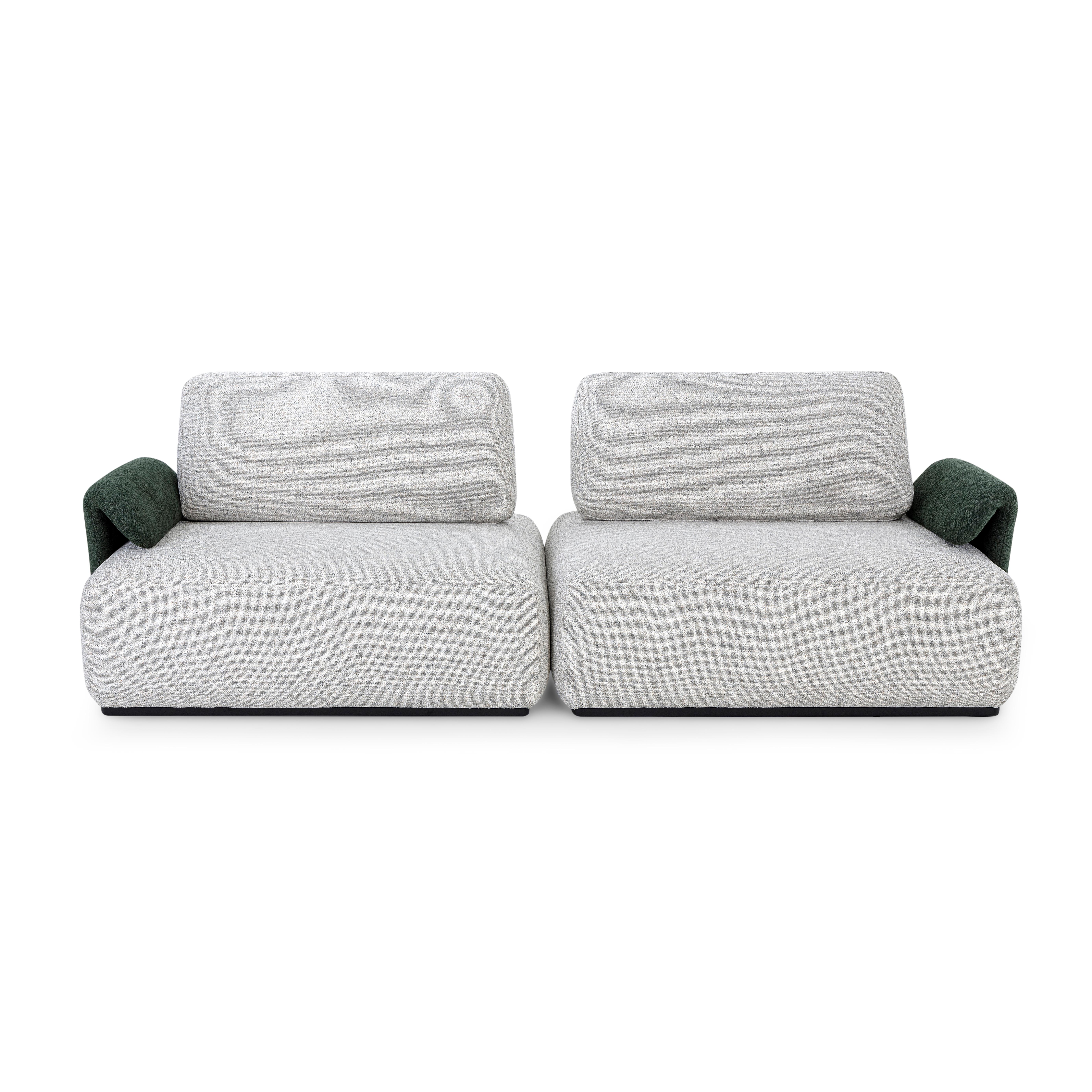 Customizable Modular Three-Seater Sofa with Ottoman in Beige Fabric, Paipe Line For Sale 3