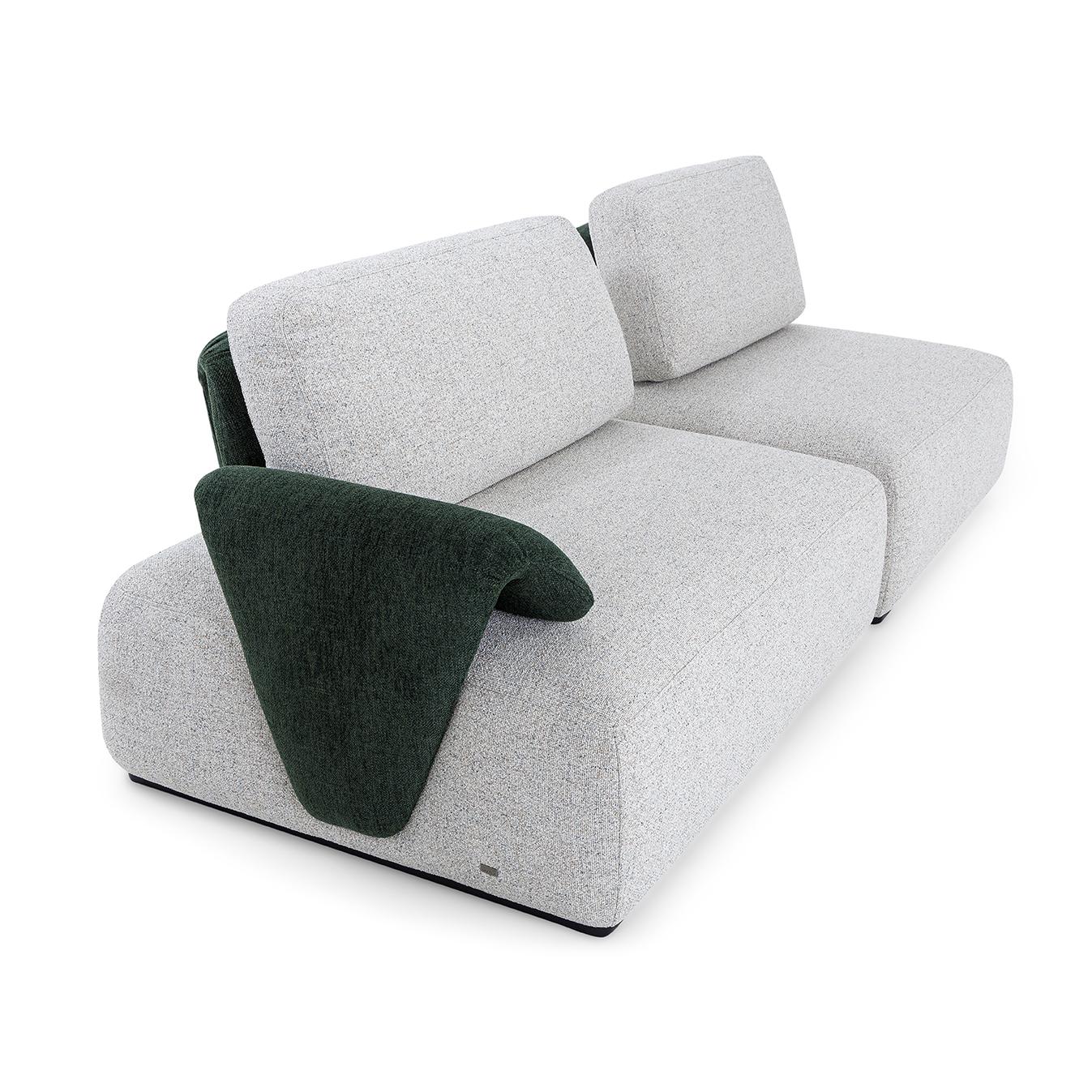 Customizable Modular Three-Seater Sofa with Ottoman in Beige Fabric, Paipe Line For Sale 9