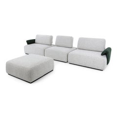 Canapé modulaire personnalisable à trois places avec pouf en tissu beige, Paipe Line