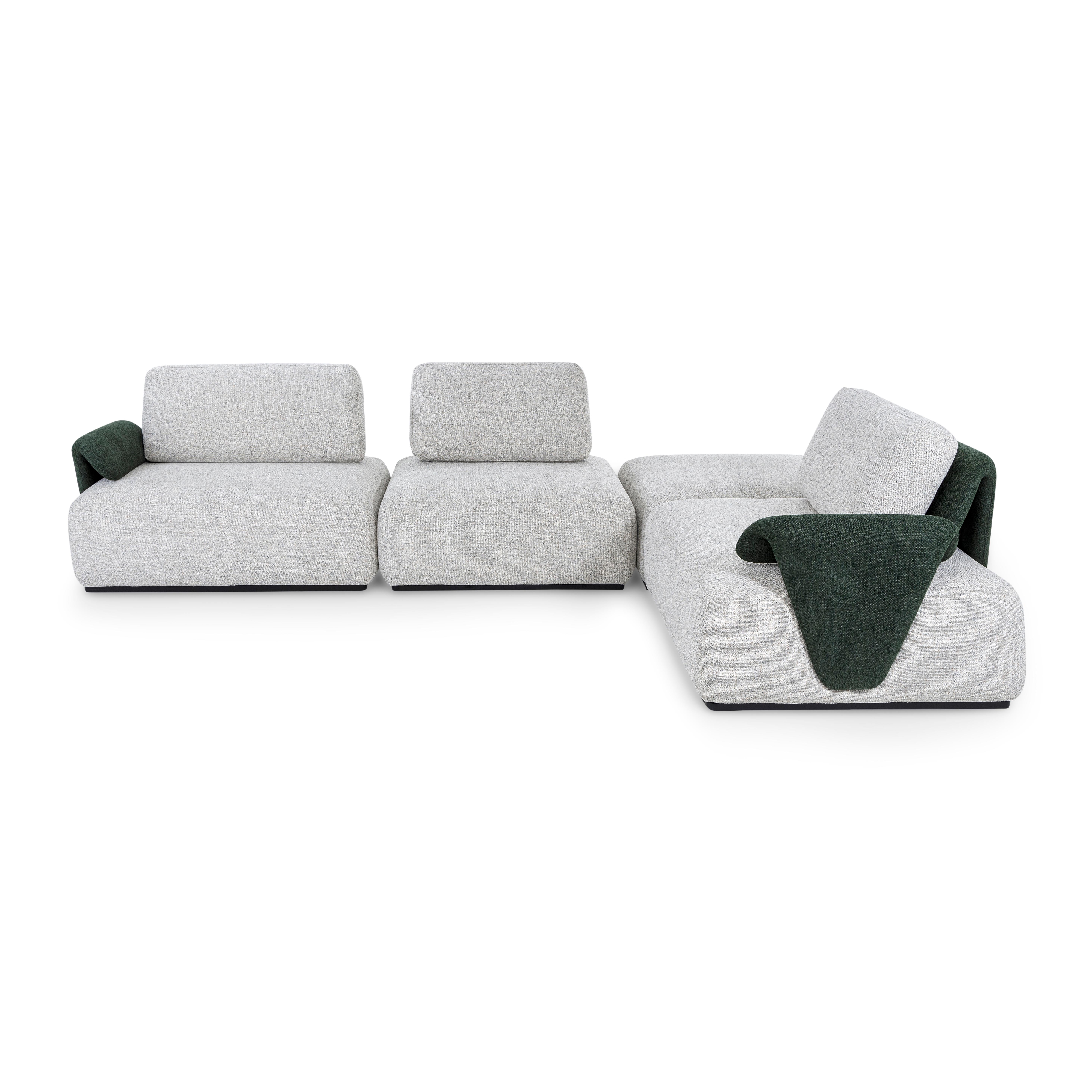 Lacquered Customizable Modular Three-Seater Sofa with Ottoman in Beige Fabric, Paipe Line For Sale