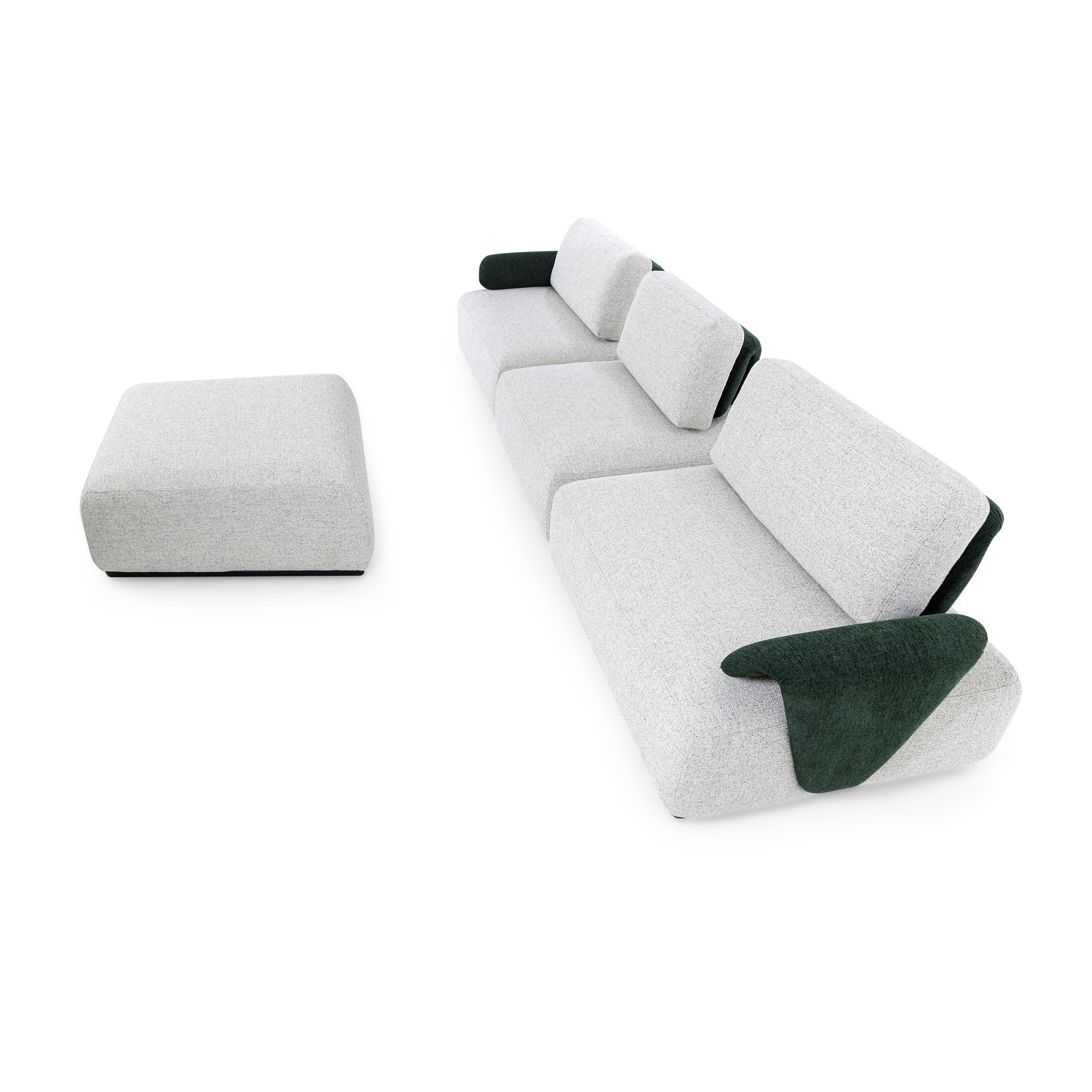 Customizable Modular Three-Seater Sofa with Ottoman in Beige Fabric, Paipe Line For Sale 2