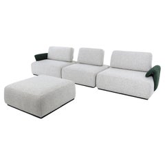 Canapé modulaire personnalisable à trois places avec pouf en tissu beige, Paipe Line