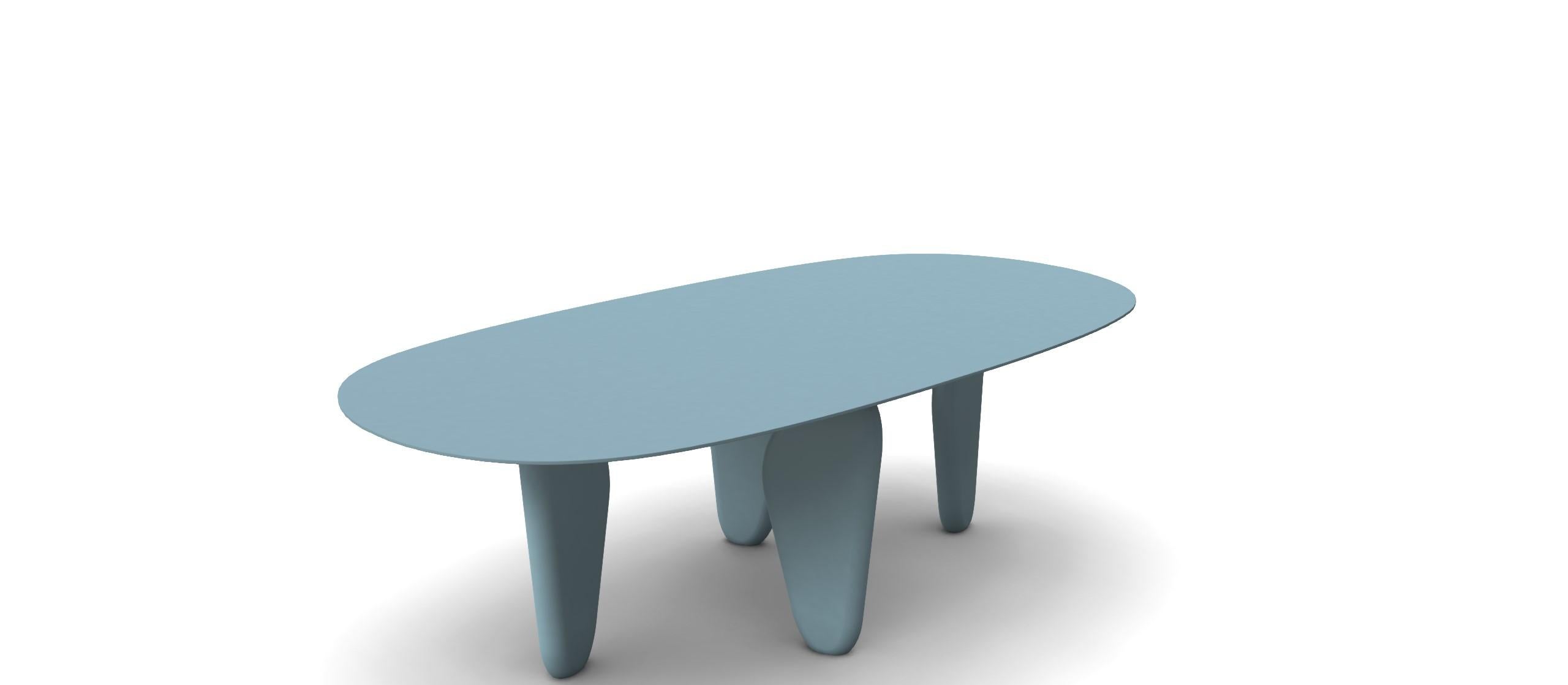 This elegant and authentic dining table is distinguished by its unique design, where the legs resemble smoothed monoliths. It is available in two stunning versions: lacquered or wood. Choose from a wide variety of wood types and an array of lacquer