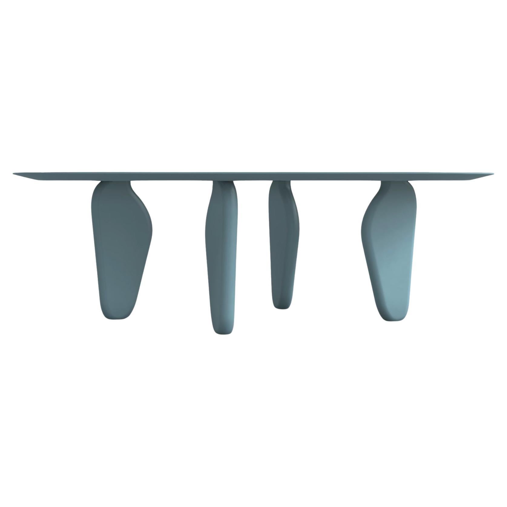 Customizable Monolithic Dining Table in Sea Blue Lacquer Finish For Sale