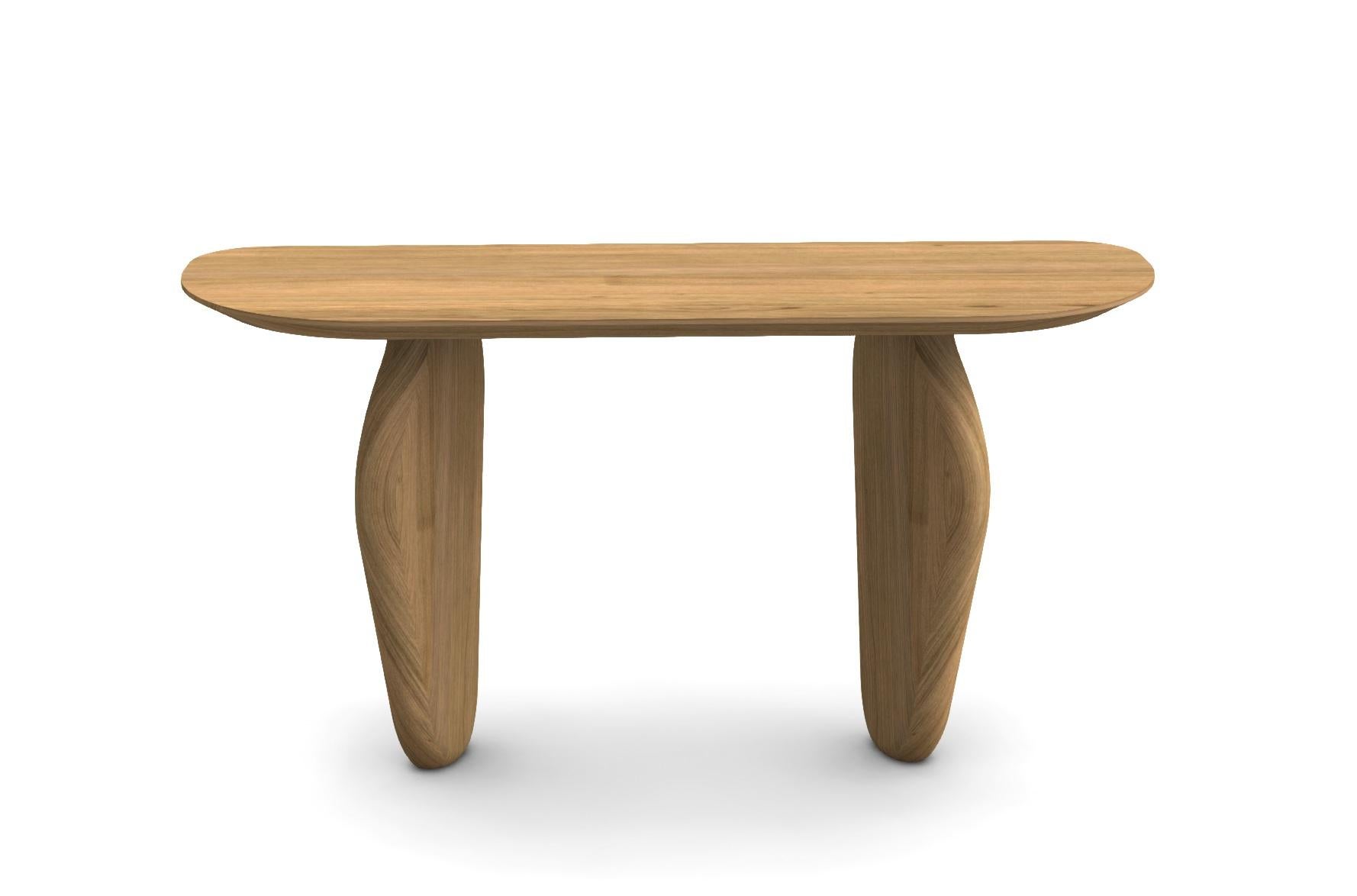 Customizable Monolithic Sculptural Console In Solid Brown Oak For Sale 2
