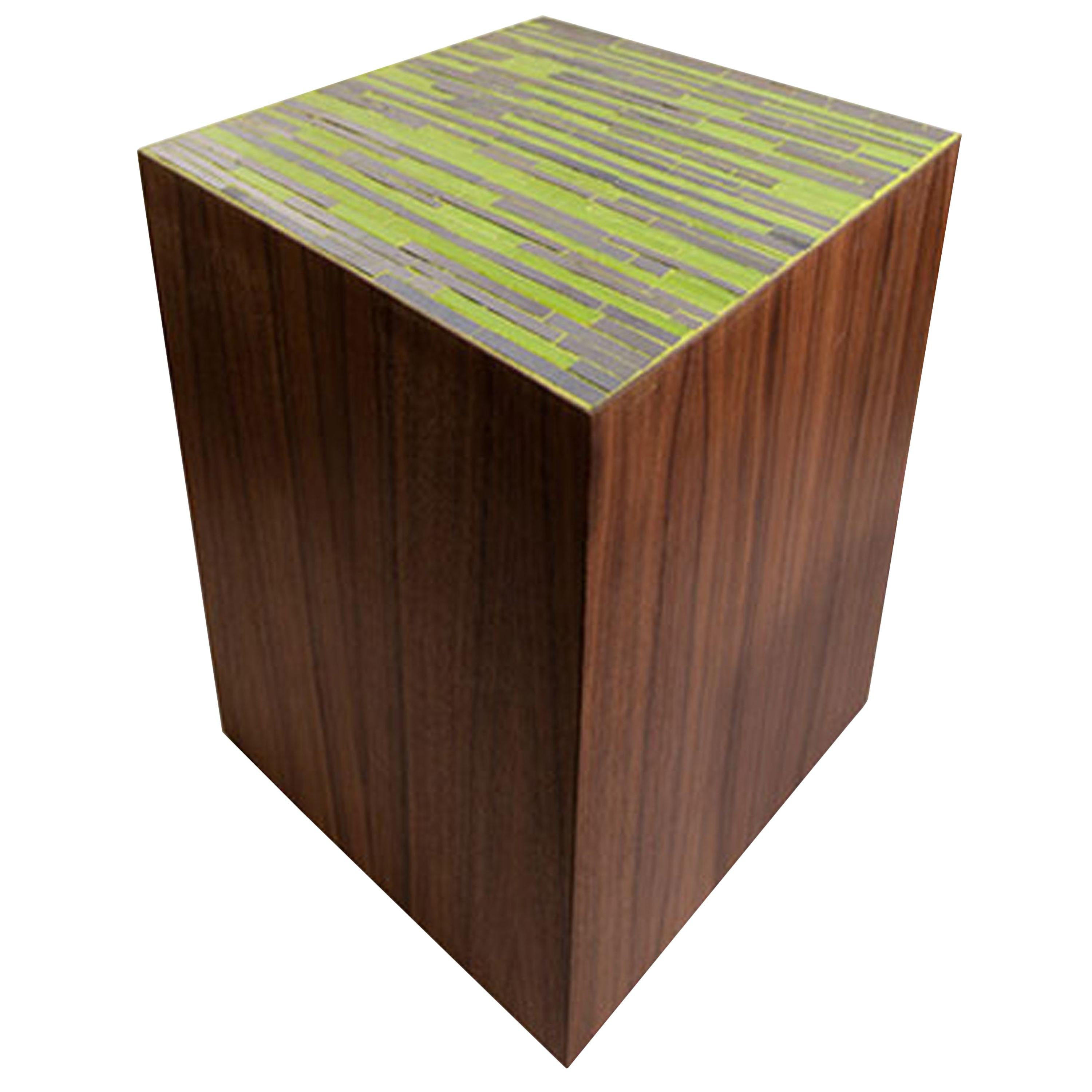 Customizable Natura Brown Walnut Pedestal in Channel Glass Mosaic by Ercole Home