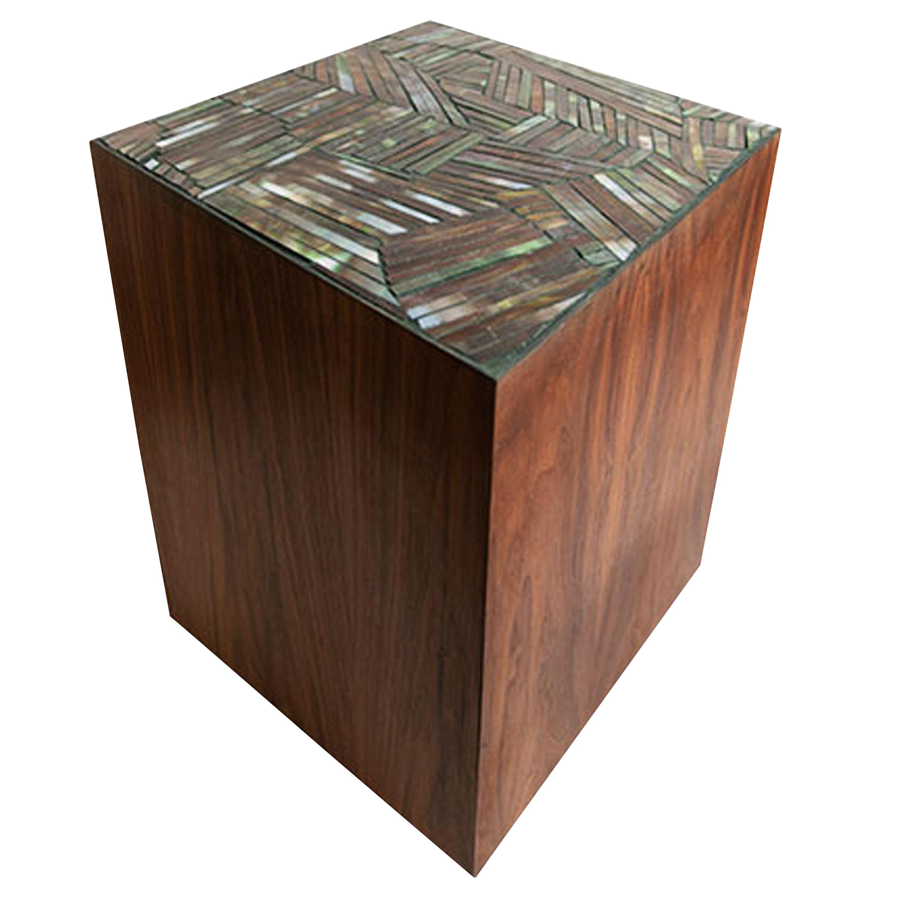 Modern Natura Brown Walnut Pedestal in Facets Glass Mosaic by Ercole Home